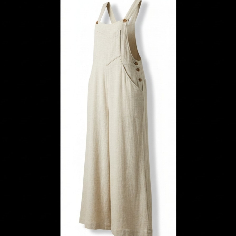 Free People Sundrenched Wide Leg Jumpsuit Neutral Cotton Overalls Small Boho - Picture 7 of 9